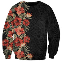 Hawaii Tropical Flowers Tribal Pattern Sweatshirt No6 LT9 Unisex Black - Polynesian Pride