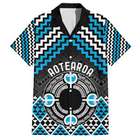 Personalised Aotearoa Niho Taniwha Motif Family Matching Long Sleeve Bodycon Dress and Hawaiian Shirt Blue Style LT9 Dad's Shirt - Short Sleeve Blue - Polynesian Pride