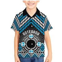 Personalised Aotearoa Niho Taniwha Motif Family Matching Mermaid Dress and Hawaiian Shirt Blue Style LT9 Son's Shirt Blue - Polynesian Pride