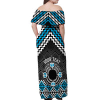 Personalised Aotearoa Niho Taniwha Motif Off Shoulder Maxi Dress Blue Style