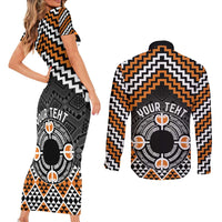 Personalised Aotearoa Niho Taniwha Motif Couples Matching Short Sleeve Bodycon Dress and Long Sleeve Button Shirt Gold Style