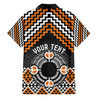 Personalised Aotearoa Niho Taniwha Motif Family Matching Off The Shoulder Long Sleeve Dress and Hawaiian Shirt Gold Style LT9 - Polynesian Pride