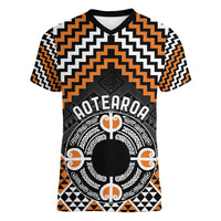 Personalised Aotearoa Niho Taniwha Motif Women V-Neck T-Shirt Gold Style