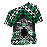 Personalised Aotearoa Niho Taniwha Motif Cross Shoulder Shirt Green Style - Polynesian Pride