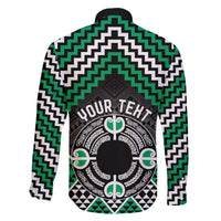 Personalised Aotearoa Niho Taniwha Motif Family Matching Off The Shoulder Long Sleeve Dress and Hawaiian Shirt Green Style LT9 - Polynesian Pride