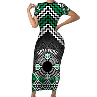 Personalised Aotearoa Niho Taniwha Motif Family Matching Short Sleeve Bodycon Dress and Hawaiian Shirt Green Style LT9 Mom's Dress Green - Polynesian Pride