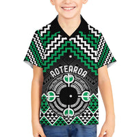 Personalised Aotearoa Niho Taniwha Motif Family Matching Short Sleeve Bodycon Dress and Hawaiian Shirt Green Style LT9 Son's Shirt Green - Polynesian Pride