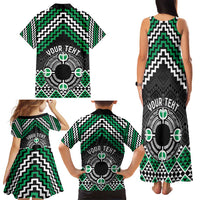 Personalised Aotearoa Niho Taniwha Motif Family Matching Tank Maxi Dress and Hawaiian Shirt Green Style LT9 - Polynesian Pride