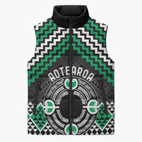 Personalised Aotearoa Niho Taniwha Motif Sleeveless Puffer Jacket Green Style - Polynesian Pride