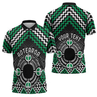 Personalised Aotearoa Niho Taniwha Motif Zipper Polo Shirt Green Style - Polynesian Pride
