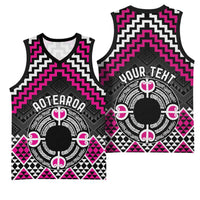 Personalised Aotearoa Niho Taniwha Motif Basketball Jersey Pink Style - Polynesian Pride