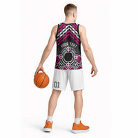 Personalised Aotearoa Niho Taniwha Motif Basketball Jersey Pink Style - Polynesian Pride