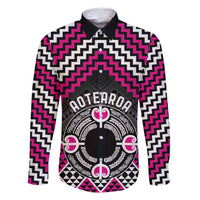 Personalised Aotearoa Niho Taniwha Motif Family Matching Off Shoulder Short Dress and Hawaiian Shirt Pink Style LT9 Dad's Shirt - Long Sleeve Pink - Polynesian Pride