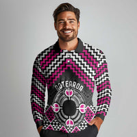 Personalised Aotearoa Niho Taniwha Motif Long Sleeve Polo Shirt Pink Style
