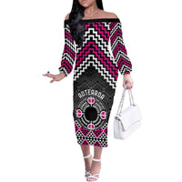 Personalised Aotearoa Niho Taniwha Motif Off The Shoulder Long Sleeve Dress Pink Style