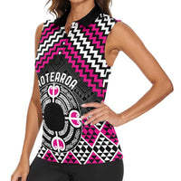 Personalised Aotearoa Niho Taniwha Motif Women Sleeveless Polo Shirt Pink Style