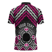 Personalised Aotearoa Niho Taniwha Motif Zipper Polo Shirt Pink Style - Polynesian Pride
