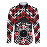 Personalised Aotearoa Niho Taniwha Motif Family Matching Off The Shoulder Long Sleeve Dress and Hawaiian Shirt Red Style LT9 Dad's Shirt - Long Sleeve Red - Polynesian Pride