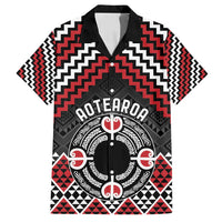 Personalised Aotearoa Niho Taniwha Motif Family Matching Puletasi and Hawaiian Shirt Red Style