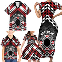 Personalised Aotearoa Niho Taniwha Motif Family Matching Short Sleeve Bodycon Dress and Hawaiian Shirt Red Style LT9 - Polynesian Pride