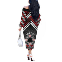 Personalised Aotearoa Niho Taniwha Motif Off The Shoulder Long Sleeve Dress Red Style