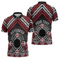 Personalised Aotearoa Niho Taniwha Motif Zipper Polo Shirt Red Style - Polynesian Pride