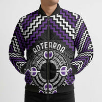 Personalised Aotearoa Niho Taniwha Motif Bomber Puffer Jacket Violet Style - Polynesian Pride