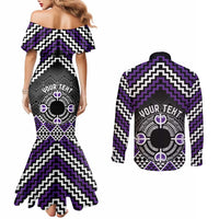 Personalised Aotearoa Niho Taniwha Motif Couples Matching Mermaid Dress and Long Sleeve Button Shirt Violet Style