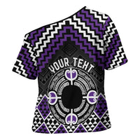 Personalised Aotearoa Niho Taniwha Motif Cross Shoulder Shirt Violet Style - Polynesian Pride