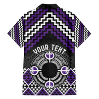 Personalised Aotearoa Niho Taniwha Motif Family Matching Off The Shoulder Long Sleeve Dress and Hawaiian Shirt Violet Style LT9 - Polynesian Pride