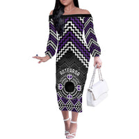 Personalised Aotearoa Niho Taniwha Motif Family Matching Off The Shoulder Long Sleeve Dress and Hawaiian Shirt Violet Style LT9 Mom's Dress Violet - Polynesian Pride