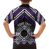 Personalised Aotearoa Niho Taniwha Motif Family Matching Short Sleeve Bodycon Dress and Hawaiian Shirt Violet Style LT9 - Polynesian Pride