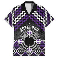 Personalised Aotearoa Niho Taniwha Motif Family Matching Short Sleeve Bodycon Dress and Hawaiian Shirt Violet Style LT9 Dad's Shirt - Short Sleeve Violet - Polynesian Pride