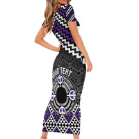 Personalised Aotearoa Niho Taniwha Motif Family Matching Short Sleeve Bodycon Dress and Hawaiian Shirt Violet Style LT9 - Polynesian Pride