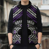 Personalised Aotearoa Niho Taniwha Motif Sleeveless Puffer Jacket Violet Style - Polynesian Pride