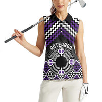 Personalised Aotearoa Niho Taniwha Motif Women Sleeveless Polo Shirt Violet Style