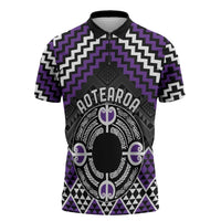 Personalised Aotearoa Niho Taniwha Motif Zipper Polo Shirt Violet Style - Polynesian Pride