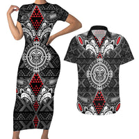 Black Aotearoa Tanilo Motif Couples Matching Short Sleeve Bodycon Dress and Hawaiian Shirt Vintage Maori New Zealand Tribal Art Pattern LT9 Black - Polynesian Pride