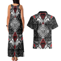 Black Aotearoa Tanilo Motif Couples Matching Tank Maxi Dress and Hawaiian Shirt Vintage Maori New Zealand Tribal Art Pattern LT9 - Polynesian Pride