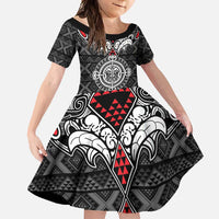 Black Aotearoa Tanilo Motif Family Matching Short Sleeve Bodycon Dress and Hawaiian Shirt Vintage Maori New Zealand Tribal Art Pattern LT9 Daughter's Dress Black - Polynesian Pride