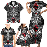 Black Aotearoa Tanilo Motif Family Matching Short Sleeve Bodycon Dress and Hawaiian Shirt Vintage Maori New Zealand Tribal Art Pattern LT9 - Polynesian Pride
