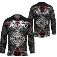 Black Aotearoa Taniko Motif Hockey Jersey Vintage Maori New Zealand Tribal Art Pattern - Polynesian Pride