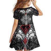 Black Aotearoa Tanilo Motif Kid Short Sleeve Dress Vintage Maori New Zealand Tribal Art Pattern