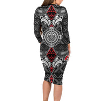 Black Aotearoa Tanilo Motif Long Sleeve Bodycon Dress Vintage Maori New Zealand Tribal Art Pattern LT9 - Polynesian Pride