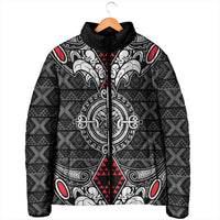 Black Aotearoa Taniko Motif Padded Jacket Vintage Maori New Zealand Tribal Art Pattern - Polynesian Pride