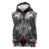 Black Aotearoa Taniko Motif Sleeveless Zip Hoodie Vintage Maori New Zealand Tribal Art Pattern LT9 Black - Polynesian Pride