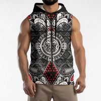 Black Aotearoa Taniko Motif Sleeveless Zip Hoodie Vintage Maori New Zealand Tribal Art Pattern LT9 - Polynesian Pride