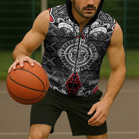 Black Aotearoa Taniko Motif Sleeveless Zip Hoodie Vintage Maori New Zealand Tribal Art Pattern LT9 - Polynesian Pride