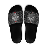 Black Aotearoa Taniko Motif Slide Sandals Vintage Maori New Zealand Tribal Art Pattern - Polynesian Pride