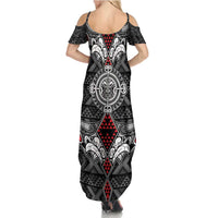 Black Aotearoa Tanilo Motif Summer Maxi Dress Vintage Maori New Zealand Tribal Art Pattern